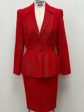 Vintage Red Thierry Mugler Tailored Power Suit Jacket and Pencil Skirt Size 38